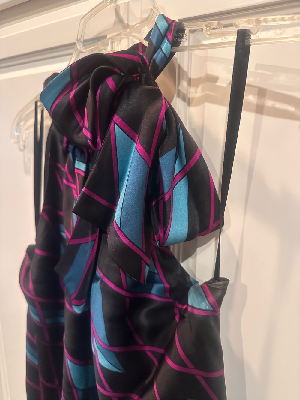 INC International Concepts Black Halter Top with Pink and Blue Geometric Print - Picture 2 of 4
